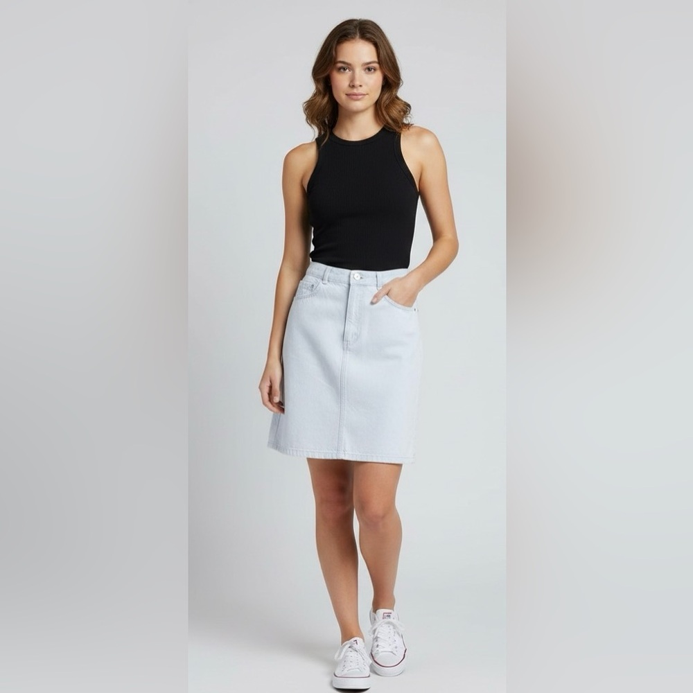 SLOANE Sport Vintage Off-White Denim Mini Skirt, Size Small
